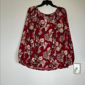 Lane Bryant Floral Red Women's Top long balloon sleeve v neck Sz 14/16